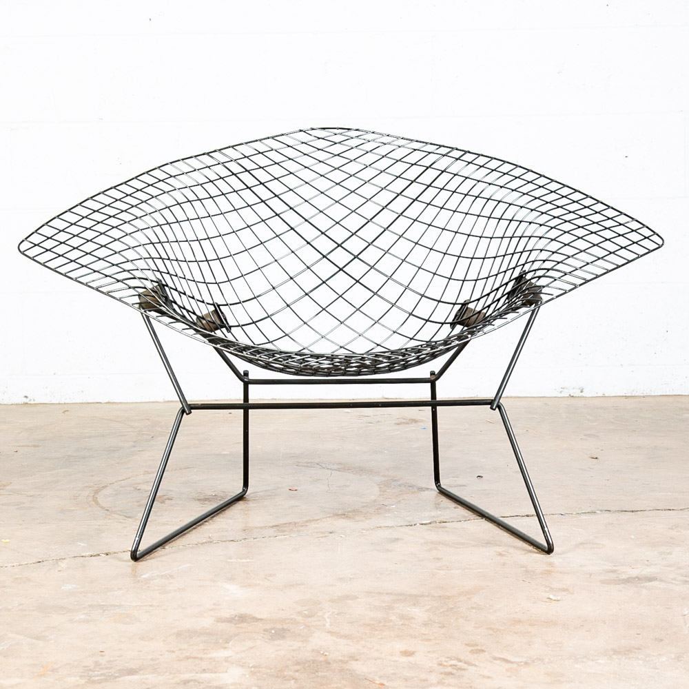 Mid Century Modern Lounge Diamond Chair Harry Bertoia Knoll Black Large Mcm LG