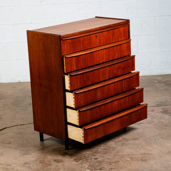 Mid Century Danish Modern Dresser Highboy 6 Drawer Teak Denmark Locking Vintage - Image 5