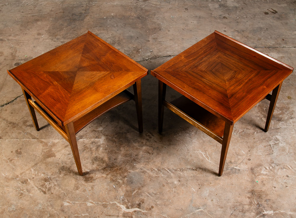 Mid Century Modern End Side Tables Nightstands Set American Martinsville Walnut - Image 2