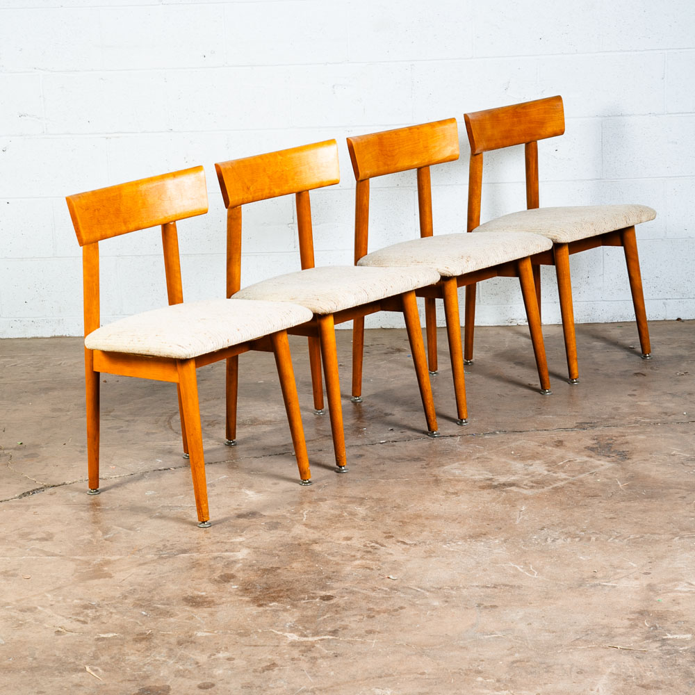 Mid Century Modern Dining Chairs Set 4 Conant Ball Russell Wright Maple White