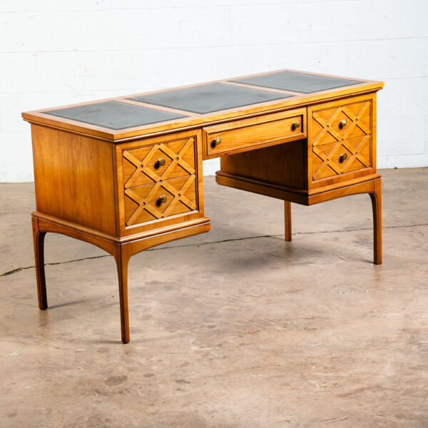 Mid Century Modern Executive Desk Black Top United Furniture Drawers Solid Wood - Image 9