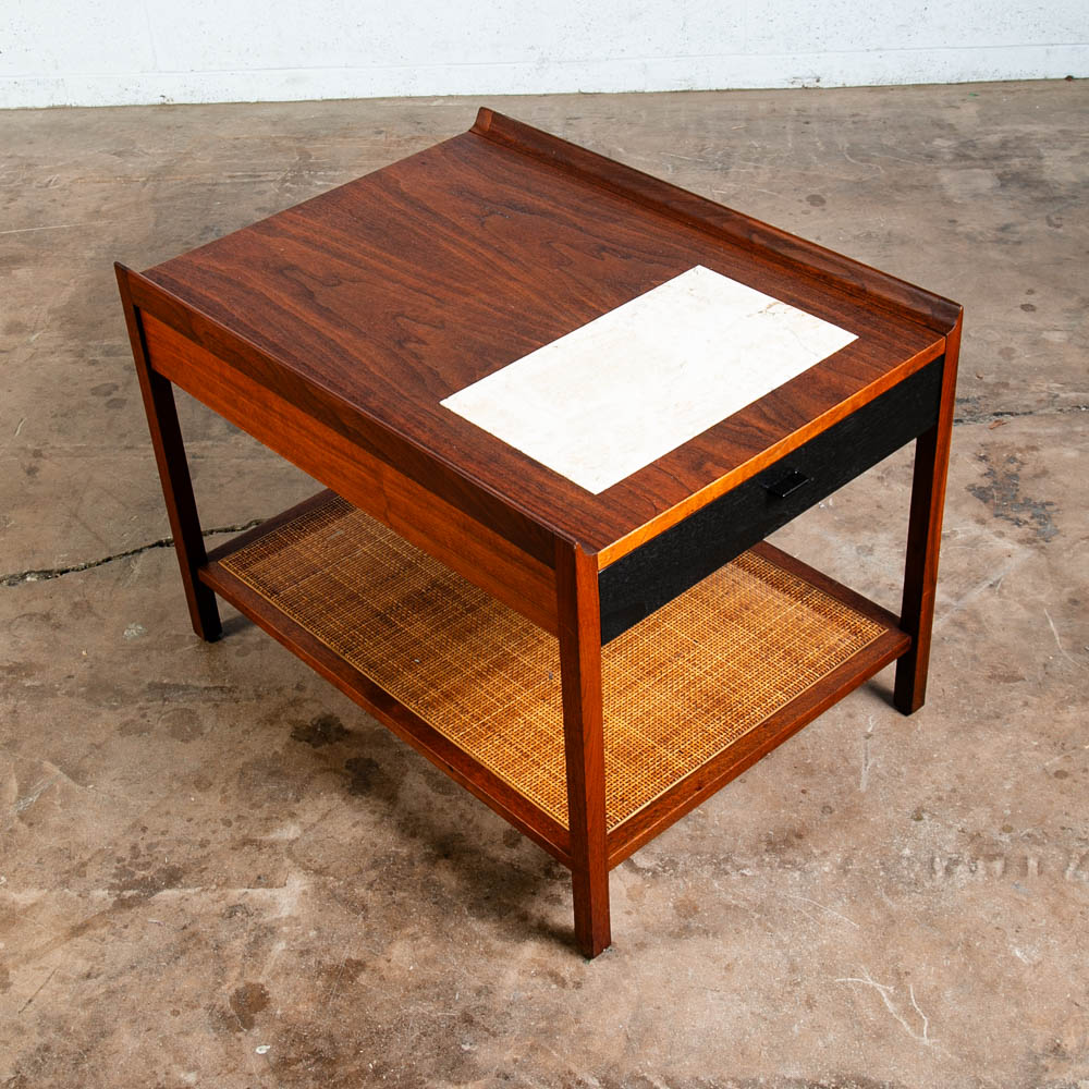 Mid Century Modern Nightstand Side Table End Founders Cane Walnut Vintage Stone