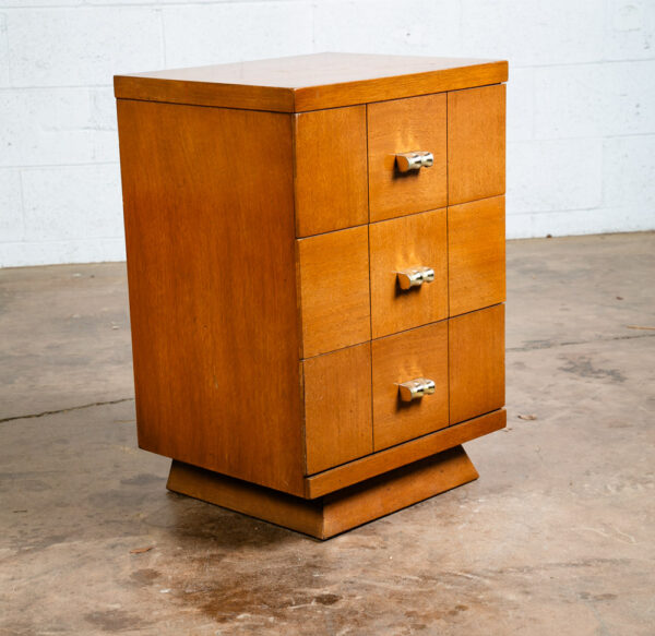 Mid Century Modern Nightstand End Side Table Kent Coffey 3 Drawer Metal Handles