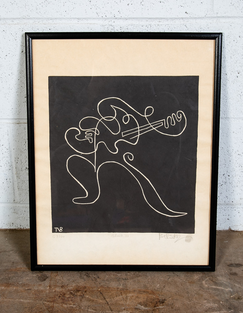 Mid Century Modern Art Print Tomas Belsky Abstract Black White Sign Music Mcm #2