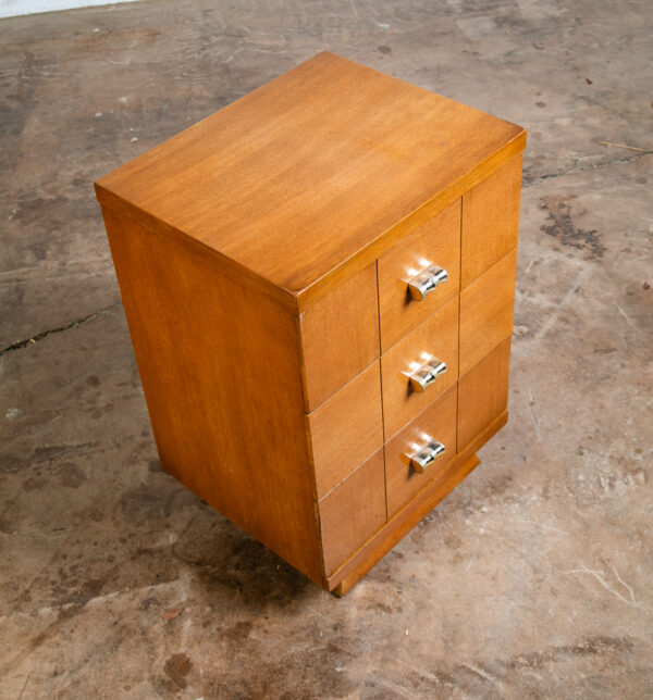 Mid Century Modern Nightstand End Side Table Kent Coffey 3 Drawer Metal Handles - Image 10