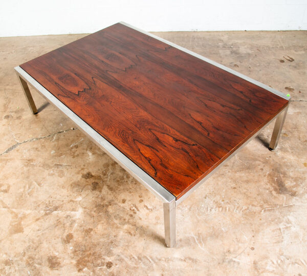 Mid Century Danish Modern Coffee Table Brazilian Rosewood Large 60x38" Steel Mcm