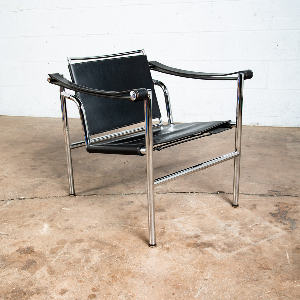 Mid Century Modern Lounge Chairs La Corbusier LC1 Black Leather Alivar Italy NM - Image 7