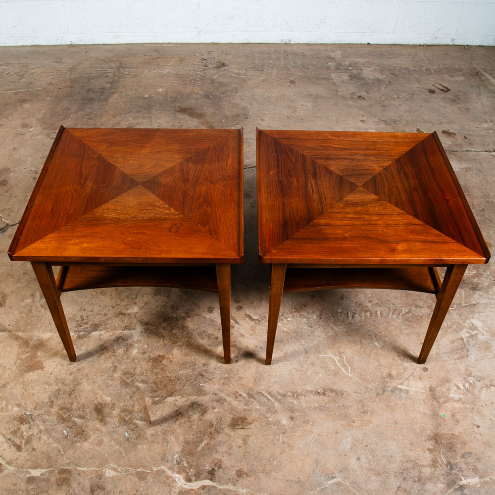 Mid Century Modern End Side Tables Nightstands Set American Martinsville Walnut - Image 5