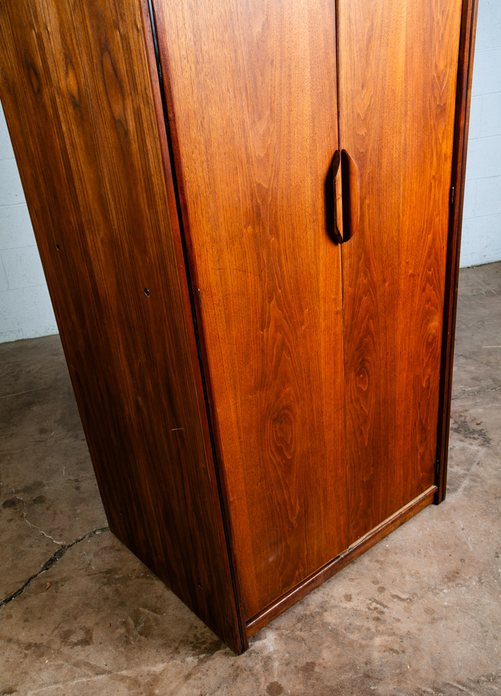 Mid Century Modern Armoire Wardrobe Doors Closet Solid Walnut Vintage Danish Bar - Image 9