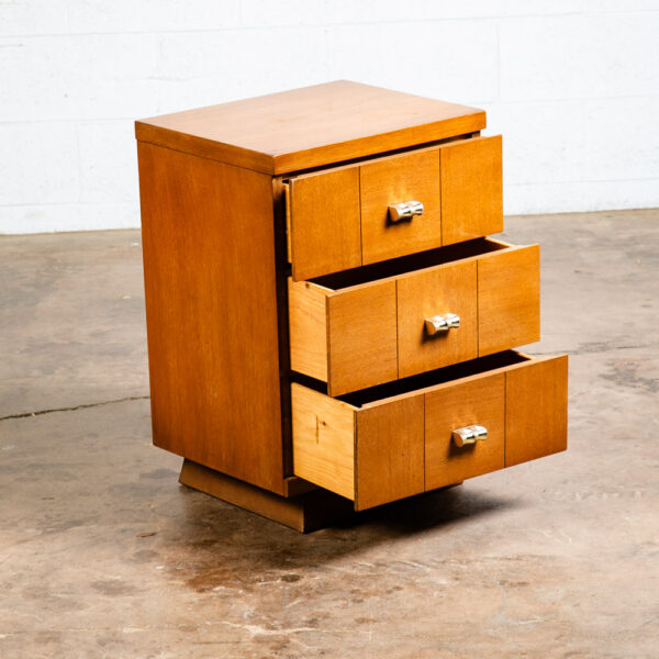Mid Century Modern Nightstand End Side Table Kent Coffey 3 Drawer Metal Handles - Image 4