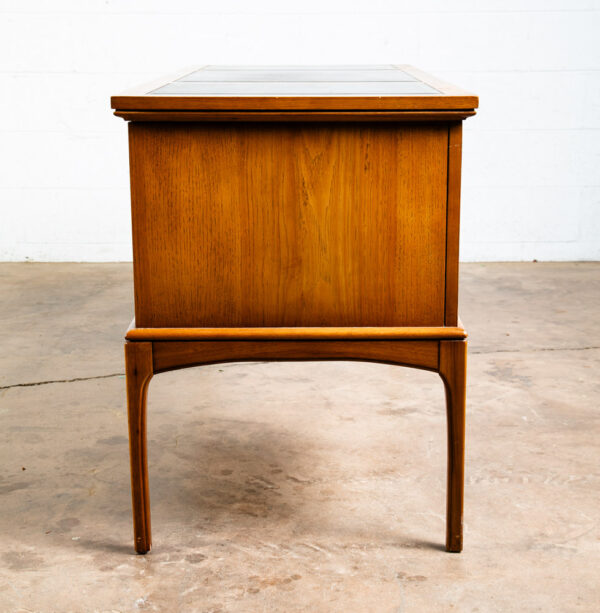 Mid Century Modern Executive Desk Black Top United Furniture Drawers Solid Wood - Image 3