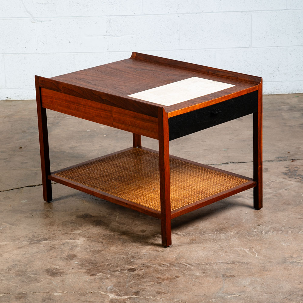 Mid Century Modern Nightstand Side Table End Founders Cane Walnut Vintage Stone - Image 2