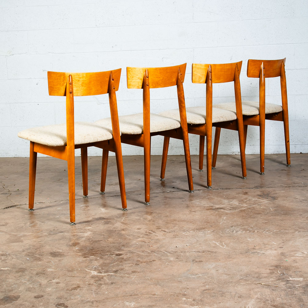 Mid Century Modern Dining Chairs Set 4 Conant Ball Russell Wright Maple White - Image 2