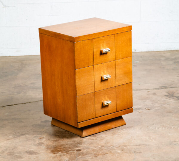 Mid Century Modern Nightstand End Side Table Kent Coffey 3 Drawer Metal Handles - Image 3