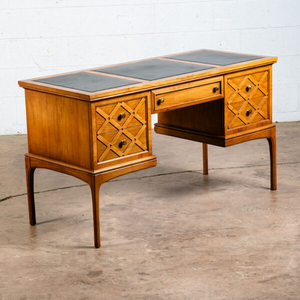 Mid Century Modern Executive Desk Black Top United Furniture Drawers Solid Wood