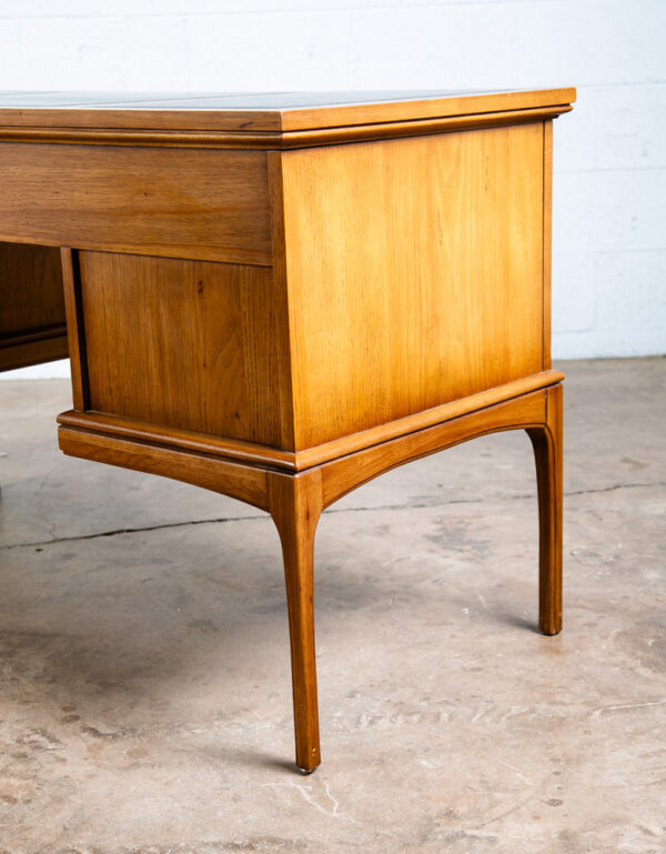 Mid Century Modern Executive Desk Black Top United Furniture Drawers Solid Wood - Image 12