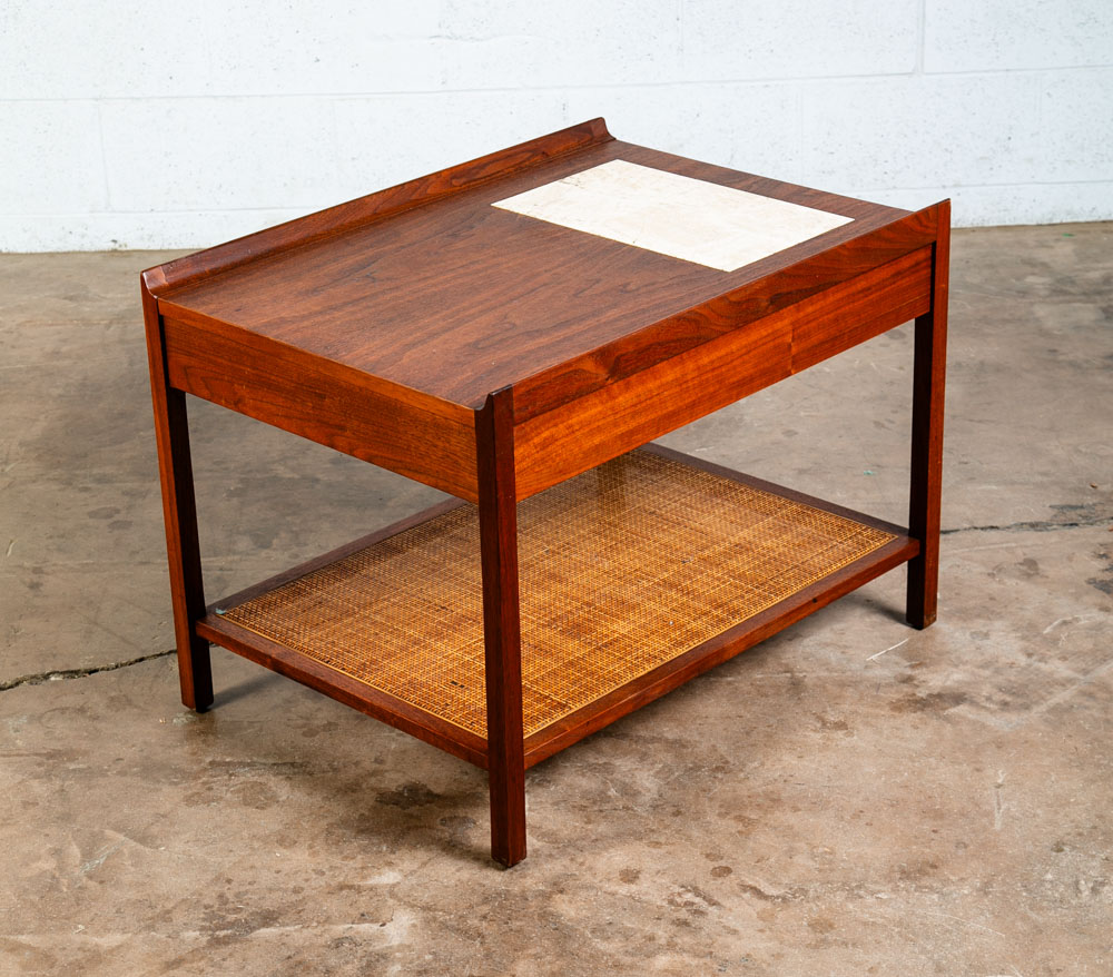 Mid Century Modern Nightstand Side Table End Founders Cane Walnut Vintage Stone - Image 3