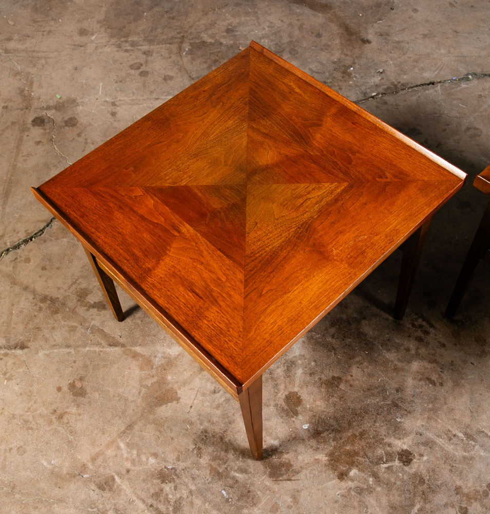 Mid Century Modern End Side Tables Nightstands Set American Martinsville Walnut - Image 9