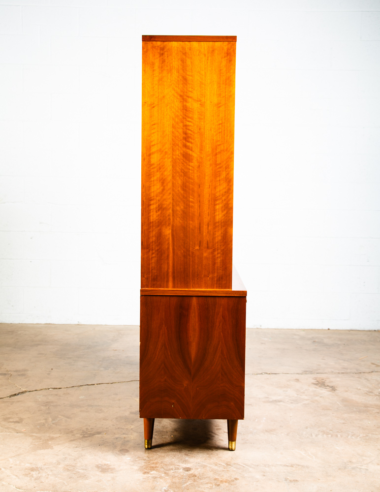 Mid Century Modern China Cabinet Hutch Glass Display Walnut Furniture Drawers - Image 3