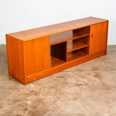 Mid Century Danish Modern Credenza Sliding Door Teak Media Sideboard Audio Low