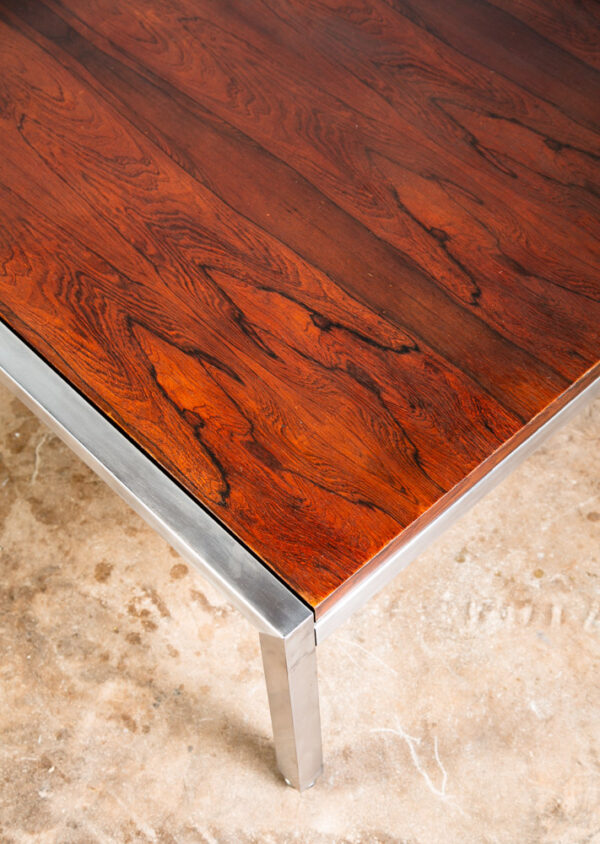Mid Century Danish Modern Coffee Table Brazilian Rosewood Large 60x38" Steel Mcm - Image 6