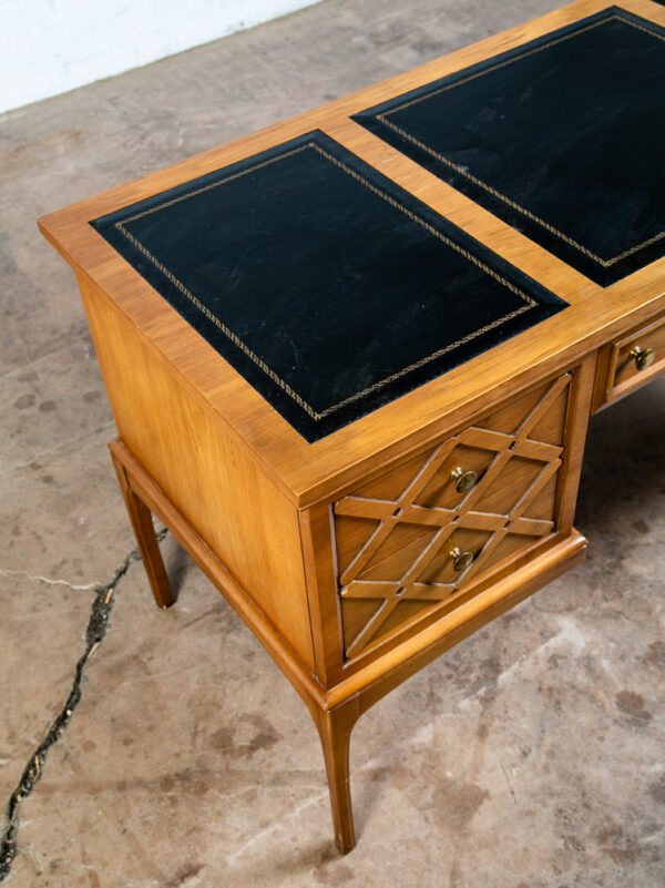 Mid Century Modern Executive Desk Black Top United Furniture Drawers Solid Wood - Image 8
