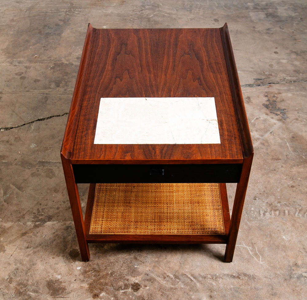 Mid Century Modern Nightstand Side Table End Founders Cane Walnut Vintage Stone - Image 12