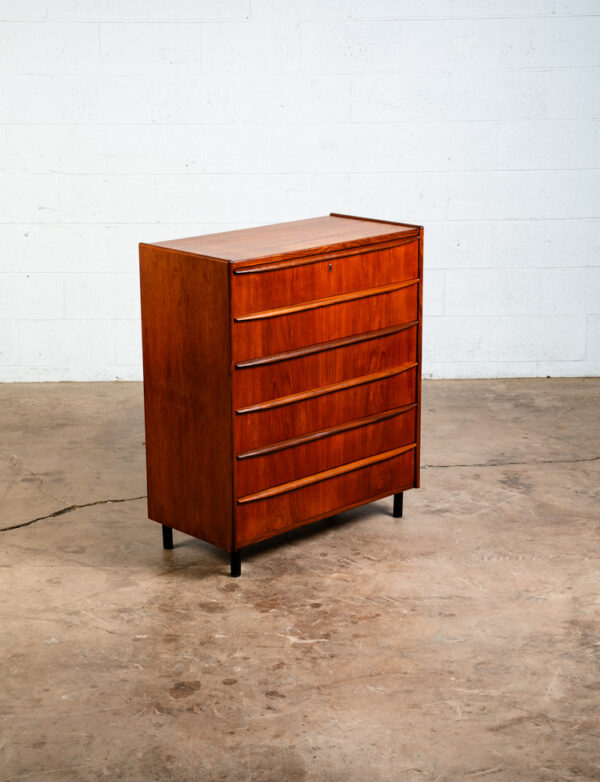 Mid Century Danish Modern Dresser Highboy 6 Drawer Teak Denmark Locking Vintage - Image 9
