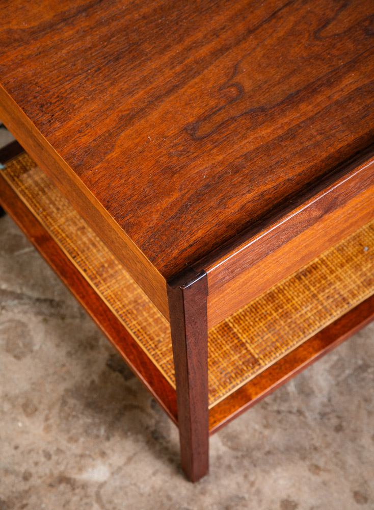 Mid Century Modern Nightstand Side Table End Founders Cane Walnut Vintage Stone - Image 8