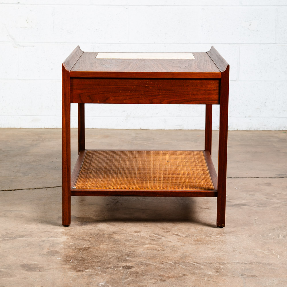 Mid Century Modern Nightstand Side Table End Founders Cane Walnut Vintage Stone - Image 5