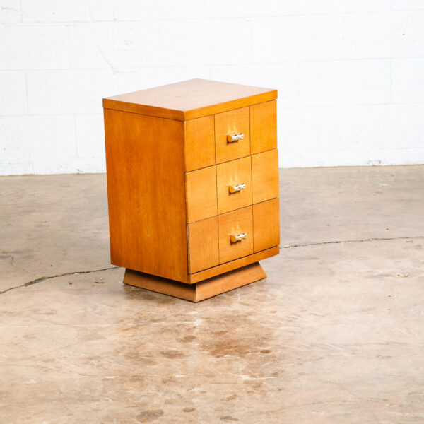 Mid Century Modern Nightstand End Side Table Kent Coffey 3 Drawer Metal Handles - Image 9