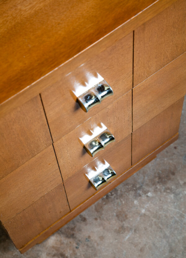Mid Century Modern Nightstand End Side Table Kent Coffey 3 Drawer Metal Handles - Image 8