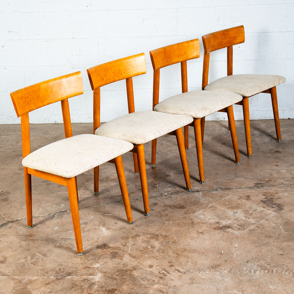 Mid Century Modern Dining Chairs Set 4 Conant Ball Russell Wright Maple White - Image 8