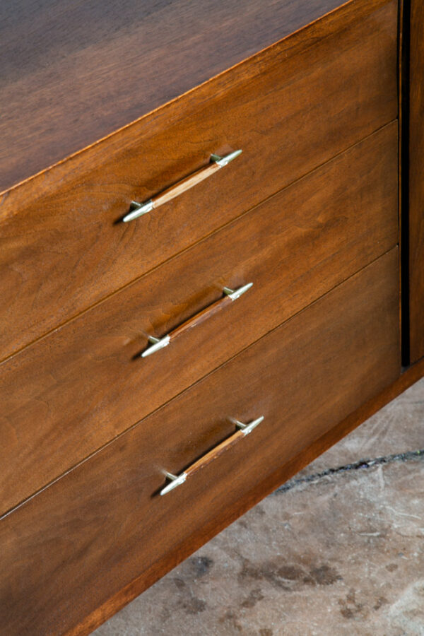Mid Century Modern Credenza Cabinet Broyhill Saga Wide 3 Drawer Walnut Solid Mcm - Image 11