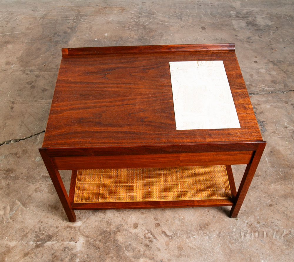 Mid Century Modern Nightstand Side Table End Founders Cane Walnut Vintage Stone - Image 10