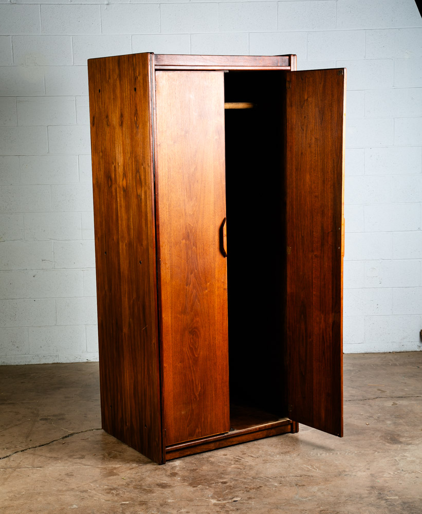 Mid Century Modern Armoire Wardrobe Doors Closet Solid Walnut Vintage Danish Bar - Image 2