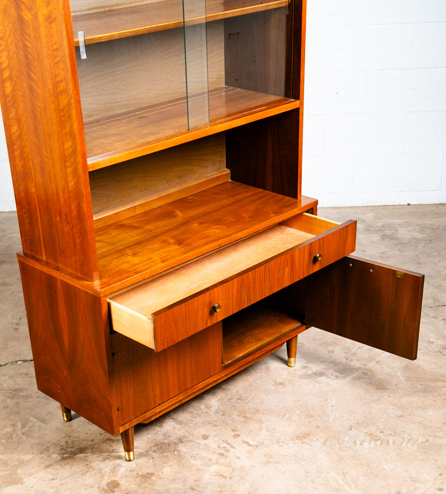 Mid Century Modern China Cabinet Hutch Glass Display Walnut Furniture Drawers - Image 10