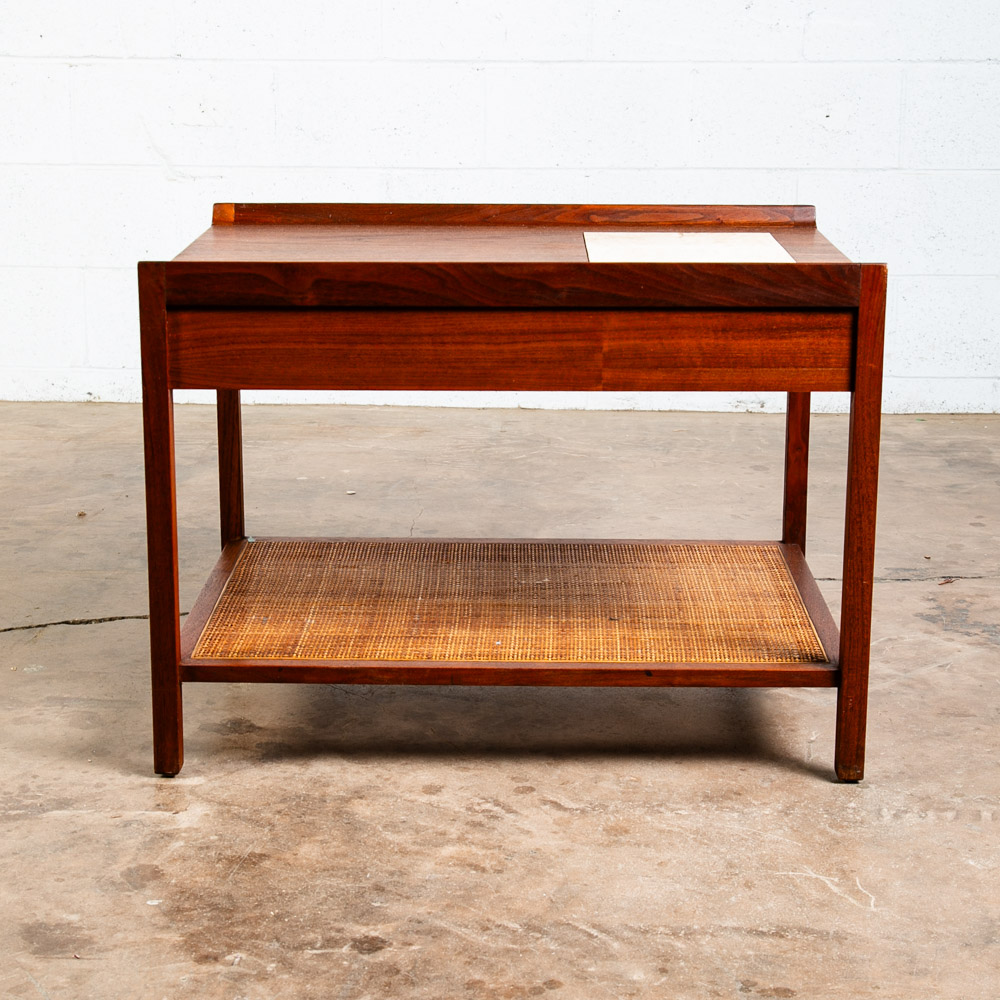 Mid Century Modern Nightstand Side Table End Founders Cane Walnut Vintage Stone - Image 6