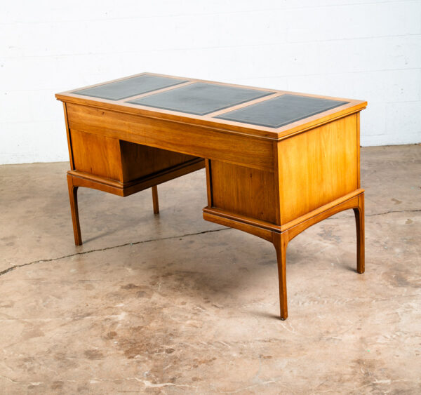 Mid Century Modern Executive Desk Black Top United Furniture Drawers Solid Wood - Image 5
