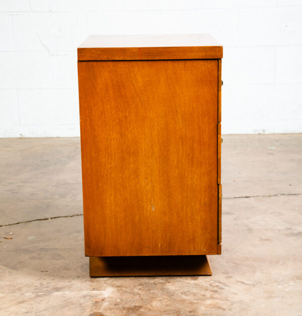 Mid Century Modern Nightstand End Side Table Kent Coffey 3 Drawer Metal Handles - Image 5