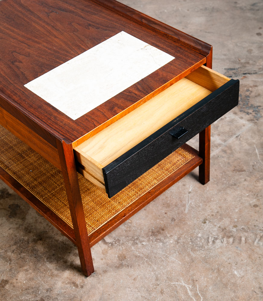 Mid Century Modern Nightstand Side Table End Founders Cane Walnut Vintage Stone - Image 7