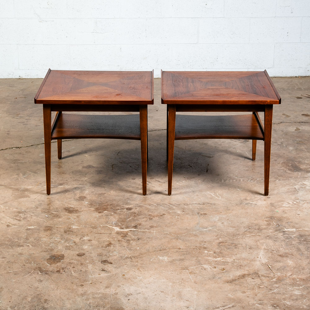 Mid Century Modern End Side Tables Nightstands Set American Martinsville Walnut - Image 6