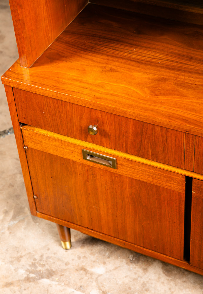 Mid Century Modern China Cabinet Hutch Glass Display Walnut Furniture Drawers - Image 11