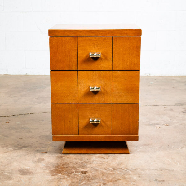 Mid Century Modern Nightstand End Side Table Kent Coffey 3 Drawer Metal Handles - Image 2
