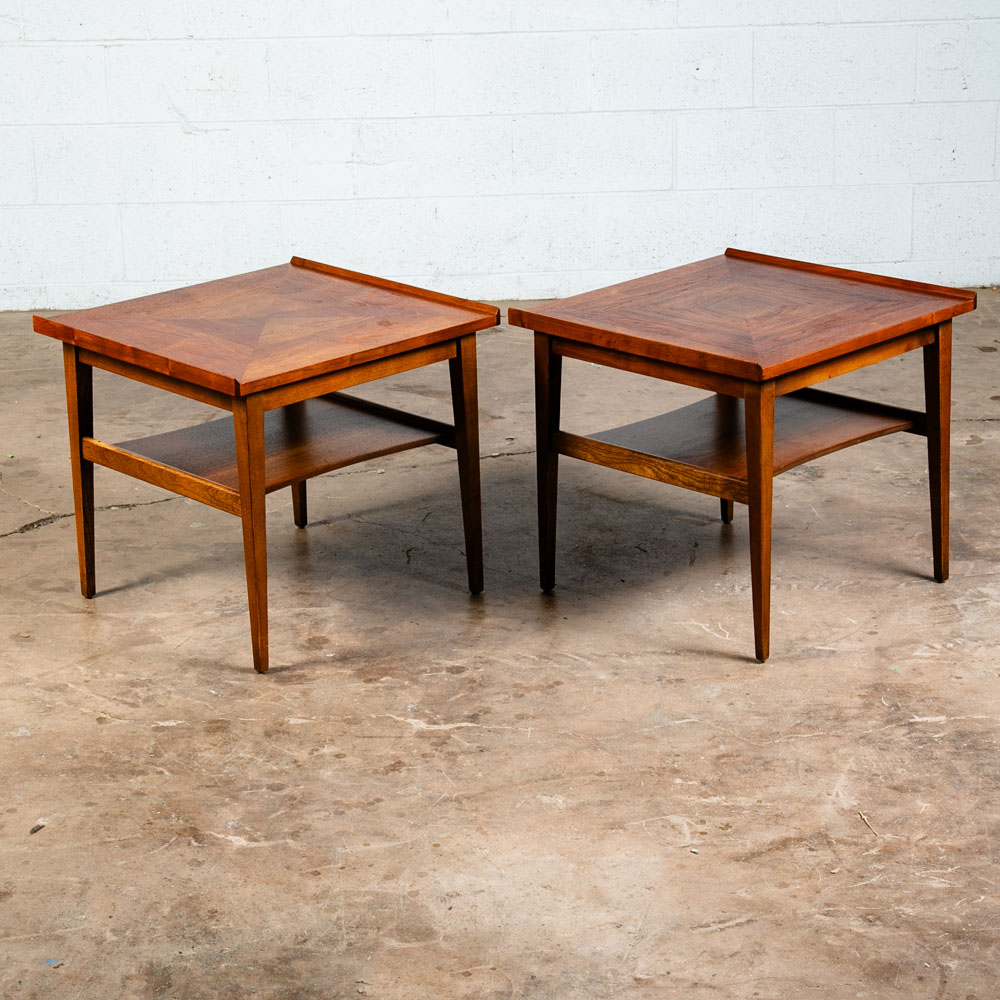 Mid Century Modern End Side Tables Nightstands Set American Martinsville Walnut - Image 3