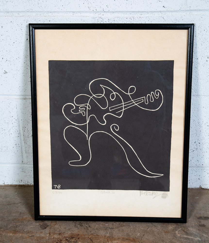 Mid Century Modern Art Print Tomas Belsky Abstract Black White Sign Music Mcm #2 - Image 2