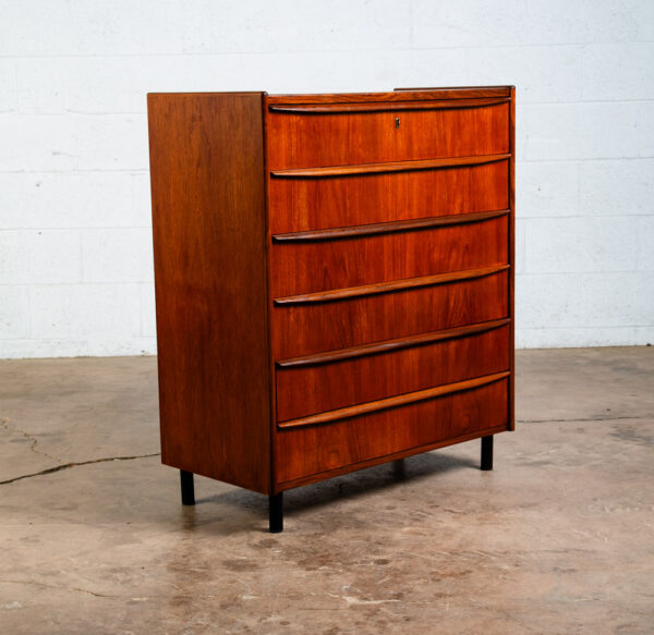 Mid Century Danish Modern Dresser Highboy 6 Drawer Teak Denmark Locking Vintage
