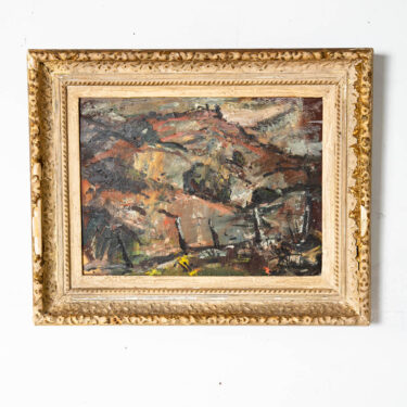 Mid Century Modern Oil Painting Landscape Original Art Abstract Brown Black Mcm