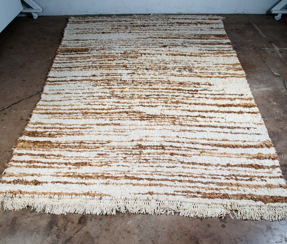Mid Century Modern Shag Area Rug Brown White Tan 140"x94" Wool Large Bohemian - Image 2