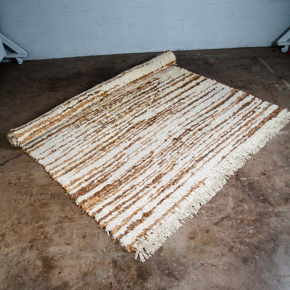 Mid Century Modern Shag Area Rug Brown White Tan 140"x94" Wool Large Bohemian
